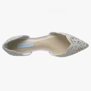 Blue by Betsey Johnson- size 8 white satin bling flats- wedding shoes
